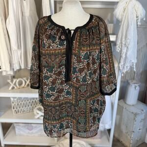 Laura Ashley WOmen’s plus size 2X black floral tops, casual, office, work, #3675